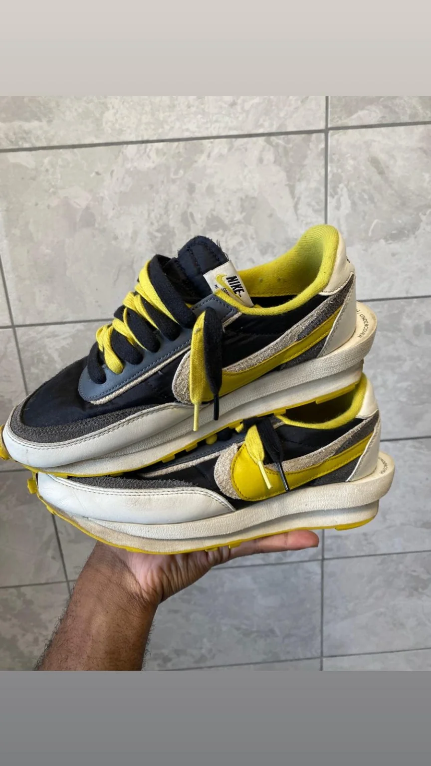 Yellow and black trainers, before care